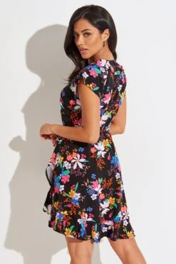 Pour Moi LENZING™ ECOVERO™ Viscose Frill Wrap Beach Dress - Black Tropical -PMoi Clothing Shop 299570 20221028103500