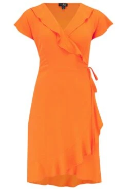 Pour Moi LENZING™ ECOVERO™ Viscose Frill Wrap Beach Dress - Orange -PMoi Clothing Shop 299587 20221028125300