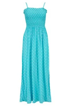 Pour Moi Strapless Shirred Bandeau Maxi Beach Dress - Aqua Spot -PMoi Clothing Shop 299598 20221028130000