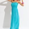 Pour Moi Strapless Shirred Bandeau Maxi Beach Dress - Aqua Spot