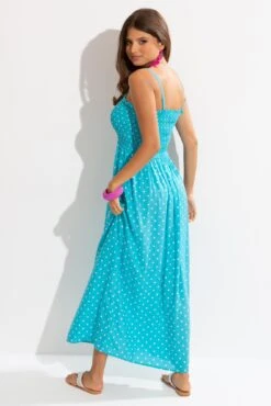 Pour Moi Strapless Shirred Bandeau Maxi Beach Dress - Aqua Spot -PMoi Clothing Shop 299601 20221028130000