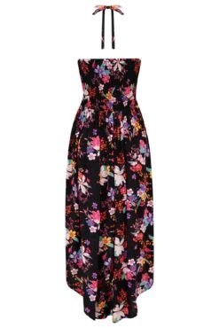 Pour Moi Halter Neck Strap Multiway Shirred Bodice Maxi Beach Dress - Black Tropical -PMoi Clothing Shop 299625 20221028133800