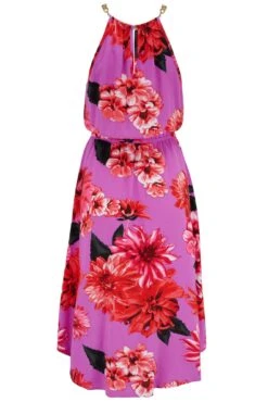 Pour Moi Gold Chain High Neck Beach Dress - Ultraviolet Floral -PMoi Clothing Shop 301957 20230210152000