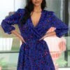 Pour Moi Millie Faux Wrap Woven Satin Dress - Cobalt Leopard -PMoi Clothing Shop 302114 20221207160200