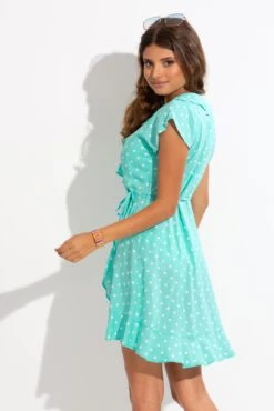 Pour Moi LENZING™ ECOVERO™ Viscose Frill Wrap Beach Dress - Mint Spot -PMoi Clothing Shop 302142 20221208101200