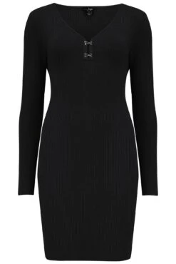 Pour Moi Layla Rib Knit V-Neck Bodycon Mini Dress With LENZING™ ECOVERO™ Viscose - Black -PMoi Clothing Shop 302517 20230209165200