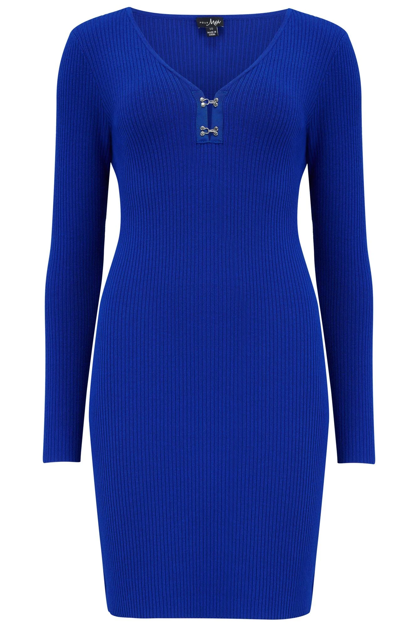 Pour Moi Layla Rib Knit V-Neck Bodycon Mini Dress With LENZING™ ECOVERO™ Viscose - Cobalt 8 Pour Moi Layla Rib Knit V-Neck Bodycon Mini Dress With LENZING™ ECOVERO™ Viscose - Cobalt - Image 6