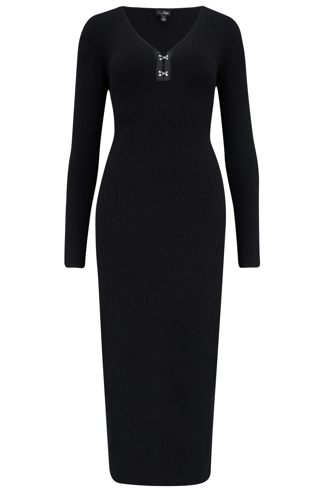Pour Moi Layla Rib Knit V-Neck Bodycon Midi Dress With LENZING™ ECOVERO™ Viscose - Black 8 Pour Moi Layla Rib Knit V-Neck Bodycon Midi Dress With LENZING™ ECOVERO™ Viscose - Black - Image 6
