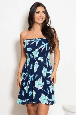 Pour Moi Strapless Shirred Bandeau Short Beach Dress - Navy Tropical 13 Pour Moi Strapless Shirred Bandeau Short Beach Dress - Navy Tropical -PMoi Clothing Shop 303894 20221221145000