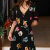 Pour Moi Bella Slinky Stretch Tie Sleeve Tea Dress - Multi Floral -PMoi Clothing Shop 305561 20230105143000