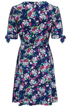 Pour Moi Bella Slinky Stretch Tie Sleeve Tea Dress - Navy Floral -PMoi Clothing Shop 305607 20230209115300