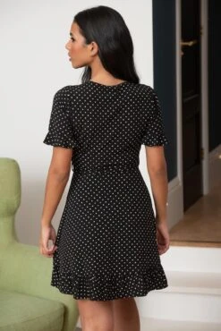 Pour Moi Birdie Frill Detail Slinky Stretch Dress - Black Spot -PMoi Clothing Shop 305633 20230105152000