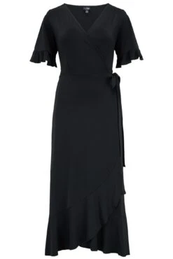 Pour Moi Megan Slinky Jersey Frill Detail Midi Wrap Dress - Black -PMoi Clothing Shop 305674 20230105160500