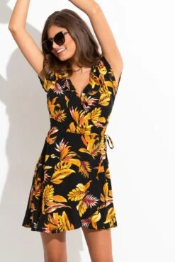 Pour Moi LENZING™ ECOVERO™ Viscose Frill Wrap Beach Dress - Black/Gold -PMoi Clothing Shop 305686 20230105161300