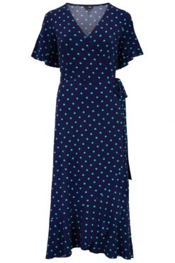 Pour Moi Megan Slinky Jersey Frill Detail Midi Wrap Dress - Navy/Aqua -PMoi Clothing Shop 305695 20230505101200