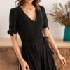 Pour Moi Bella Slinky Stretch Tie Sleeve Tea Dress - Black -PMoi Clothing Shop 306261 20230725162300