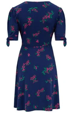 Pour Moi Bella Slinky Stretch Tie Sleeve Tea Dress - Navy/Pink -PMoi Clothing Shop 306269 20230106162800