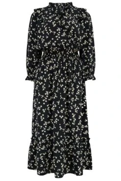 Pour Moi Maggie Woven Frill Midi Dress - Black Ditsy -PMoi Clothing Shop 306339 20230919164200