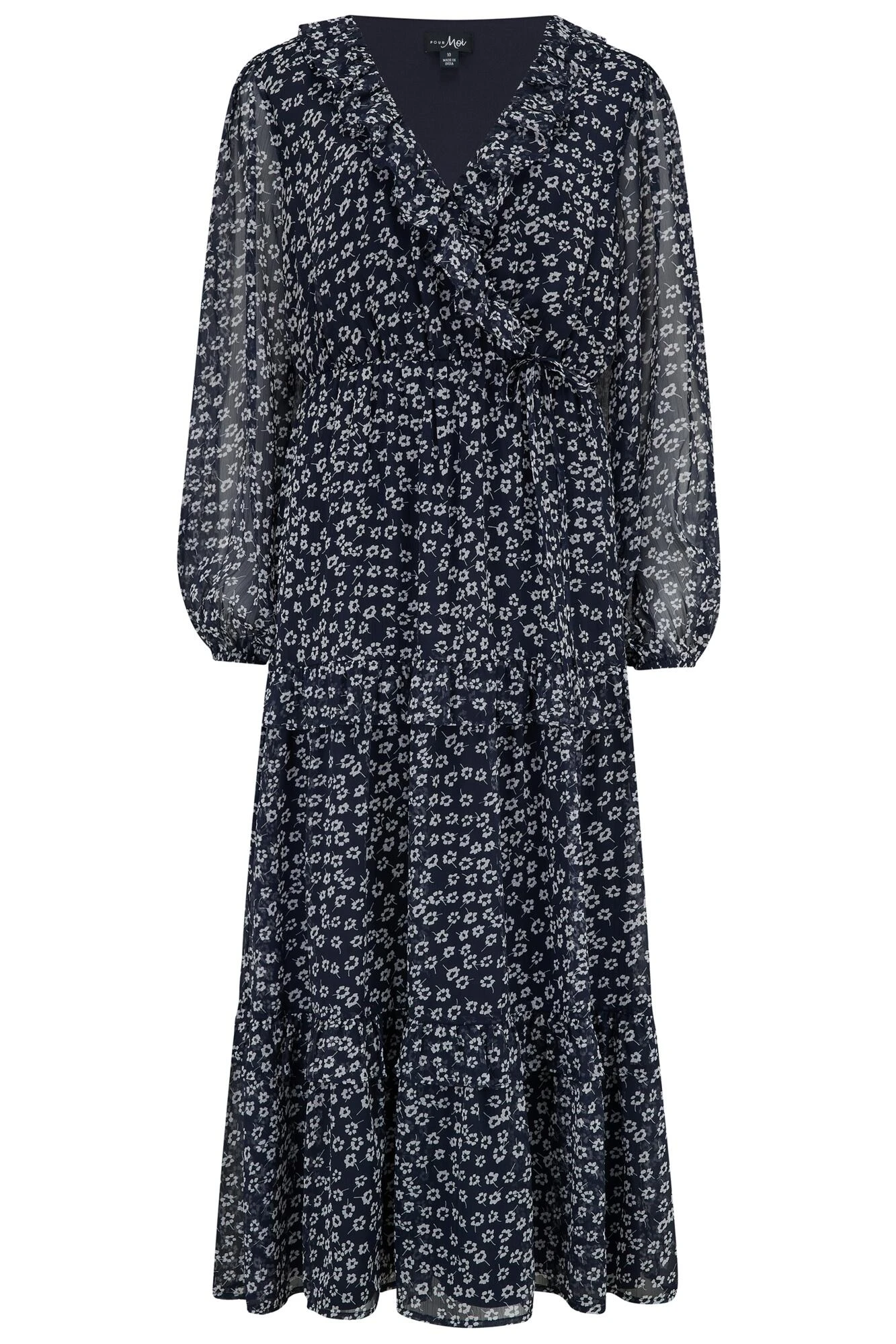 Pour Moi Lily Chiffon Frill Midaxi Dress - Navy Ditsy 9 Pour Moi Lily Chiffon Frill Midaxi Dress - Navy Ditsy - Image 7