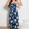 Pour Moi Strapless Shirred Bandeau Maxi Beach Dress - Navy Tropical -PMoi Clothing Shop 306415 20230109103100