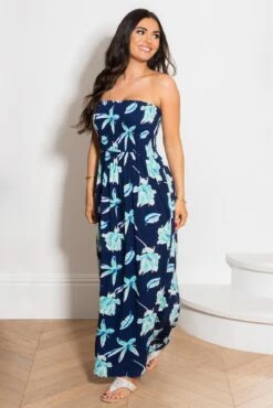 Pour Moi Strapless Shirred Bandeau Maxi Beach Dress - Navy Tropical 13 Pour Moi Strapless Shirred Bandeau Maxi Beach Dress - Navy Tropical -PMoi Clothing Shop 306419 20230109103200