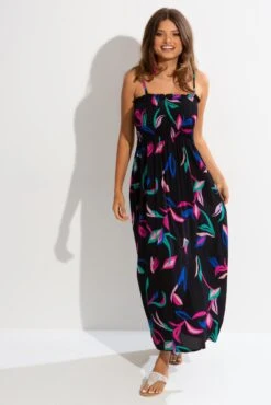 Pour Moi Strapless Shirred Bandeau Maxi Beach Dress - Multi