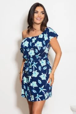 Pour Moi Woven Frill Belted Bardot Beach Dress - Navy Tropical 12 Pour Moi Woven Frill Belted Bardot Beach Dress - Navy Tropical -PMoi Clothing Shop 306837 20230111114000