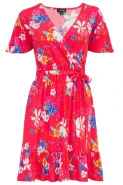 Pour Moi Woven EcoVero™ Tiered Wrap Beach Dress - Red Tropical -PMoi Clothing Shop 307658 20230518121200