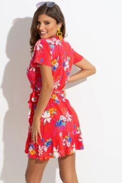 Pour Moi Woven EcoVero™ Tiered Wrap Beach Dress - Red Tropical -PMoi Clothing Shop 307660 20230518121200