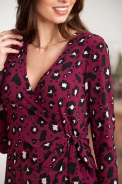 Pour Moi Bryony Slinky Stretch Jersey Wrap Mini Dress - Berry Leopard -PMoi Clothing Shop 308231 20230124125500