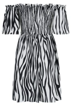 Pour Moi Strapless Removable Sleeve Shirred Bardot Beach Dress - Zebra -PMoi Clothing Shop 308346 20230124153400