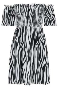 Pour Moi Strapless Removable Sleeve Shirred Bardot Beach Dress - Zebra -PMoi Clothing Shop 308347 20230124153400