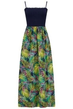 Pour Moi Strapless Shirred Split Maxi Beach Dress - Navy Fern -PMoi Clothing Shop 309301 20230314123700