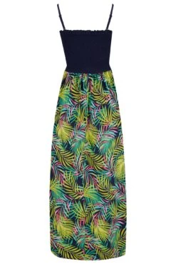 Pour Moi Strapless Shirred Split Maxi Beach Dress - Navy Fern -PMoi Clothing Shop 309302 20230314123700