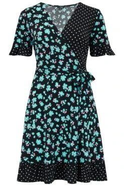 Pour Moi Birdie Frill Detail Slinky Stretch Dress - Black Mix -PMoi Clothing Shop 309545 20230209150000