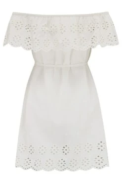Pour Moi Cotton Broderie Bardot Mini Beach Dress - White -PMoi Clothing Shop 310174 20230818155000