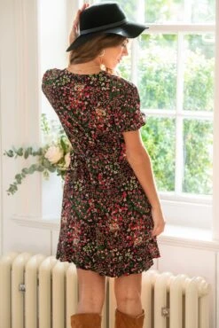 Pour Moi Kelly Woven Viscose Short Sleeve Frill Wrap Dress - Black Ditsy -PMoi Clothing Shop 310179 20230406162200