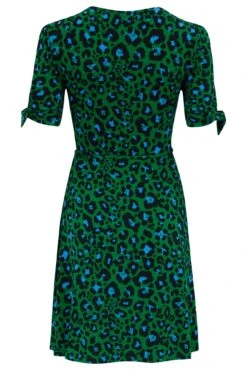 Pour Moi Bella Slinky Stretch Tie Sleeve Tea Dress - Green Leopard -PMoi Clothing Shop 310932 20230608100800