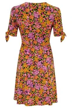 Pour Moi Bella Slinky Stretch Tie Sleeve Tea Dress - Ditsy Floral -PMoi Clothing Shop 311306 20230227143200