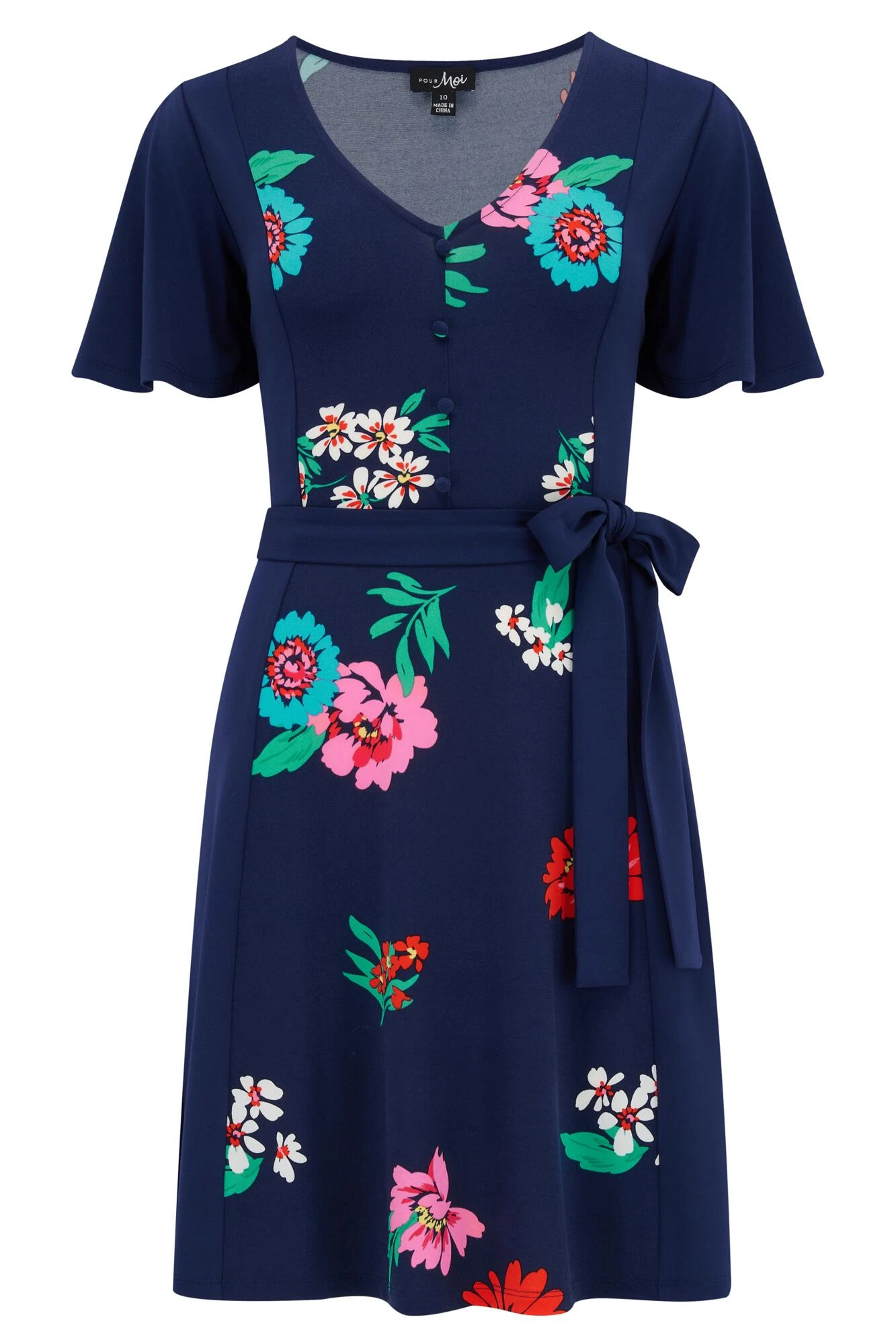 Pour Moi Priya Slinky Jersey Panel Short Sleeve Dress - Navy Floral 6 Pour Moi Priya Slinky Jersey Panel Short Sleeve Dress - Navy Floral - Image 5