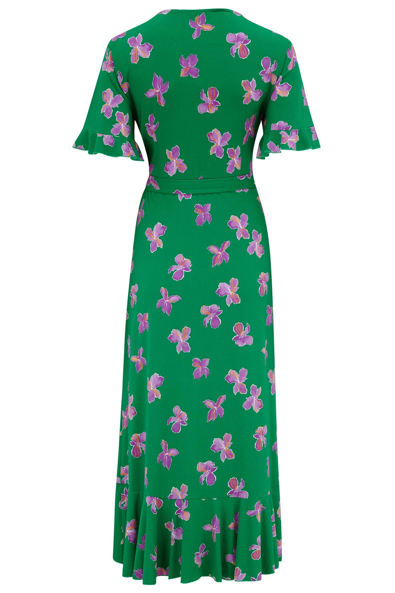 Pour Moi Megan Slinky Jersey Frill Detail Midi Wrap Dress - Green Floral 8 Pour Moi Megan Slinky Jersey Frill Detail Midi Wrap Dress - Green Floral - Image 6