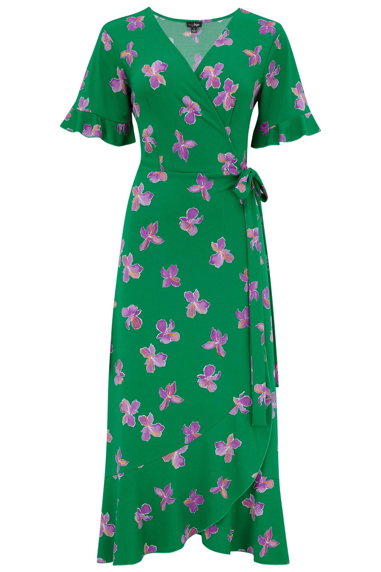 Pour Moi Megan Slinky Jersey Frill Detail Midi Wrap Dress - Green Floral 7 Pour Moi Megan Slinky Jersey Frill Detail Midi Wrap Dress - Green Floral - Image 5