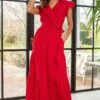 Pour Moi Esme Cotton Poplin Fluted Sleeve Wrap Maxi Dress - Red -PMoi Clothing Shop 311472 20230228151200