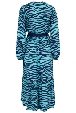 Pour Moi Amara Wrap Front Tiered Woven Midi Dress - Navy/Aqua -PMoi Clothing Shop 311634 20230731150000