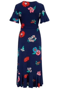 Pour Moi Megan Slinky Jersey Frill Detail Midi Wrap Dress - Navy Floral -PMoi Clothing Shop 311765 20230302113900