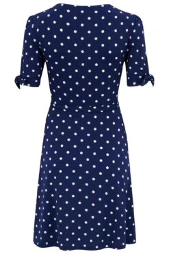 Pour Moi Bella Slinky Stretch Tie Sleeve Tea Dress - Navy/White -PMoi Clothing Shop 311779 20230602121600