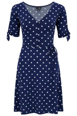 Pour Moi Bella Slinky Stretch Tie Sleeve Tea Dress - Navy/White -PMoi Clothing Shop 311780 20230602121600