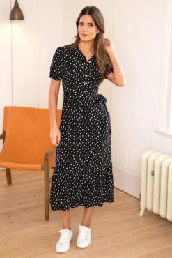 Pour Moi Jodie Slinky Jersey Tiered Midi Shirt Dress - Black/White