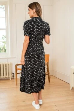 Pour Moi Jodie Slinky Jersey Tiered Midi Shirt Dress - Black/White -PMoi Clothing Shop 311851 20230308114600