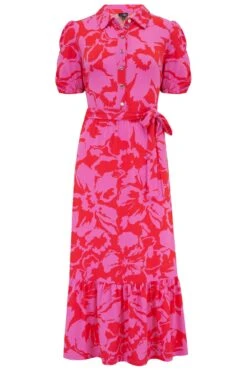 Pour Moi Jodie Slinky Jersey Tiered Midi Shirt Dress - Red/Pink -PMoi Clothing Shop 311859 20230302123300